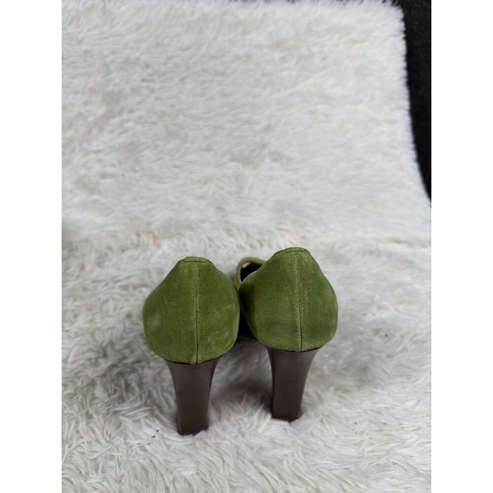 Boss Orange Veera Shoes Womens Size 7 Green Suede Peep Toe Heels Italy Pumps - Picture 4 of 12